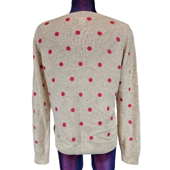 Rachel Zoe Beige & Pink Polka Dot 100% 2-Ply Cashmere Sweater Size Large M22 - Picture 6 of 8
